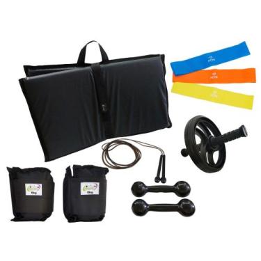 Imagem de Kit Tornozeleira 6KG Preto + Halteres 6KG Preto + Colchonete Preto + M