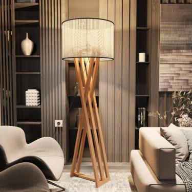 Imagem de Luminária de Chão Star Cúpula em Ratan pés Madeira Sala de Estar Moder