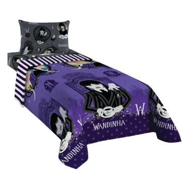Imagem de Jogo de Cama Infantil Lepper Wandinha Solteiro 3 Peças Microfibra Roxo