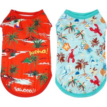 Imagem de JpGdn Camisetas havaianas para cachorro pequeno, cachorrinho, menina, menino, bule, vermelha, sem mangas, colete, camiseta masculina, feminina, roupa de verão, pacote com 2