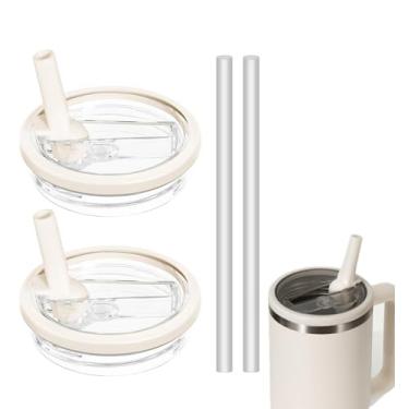 Imagem de Tampa de canudo flip de 850 g para Stanley Cup 850 g, tampa de substituição à prova de vazamento e sem derramamento para Stanley Quencher H2.0 (pacote com 2 - branco creme, 850 g)