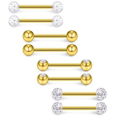 Imagem de Ruifan 14G 9/40.6 cm bola de cristal mamilo língua escudo anel barra piercing corpo jóias retentor 8-14 peças, as per description, Aço inoxidável, Zircônia cúbica