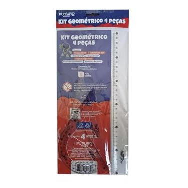 Imagem de Kit Geométrico 4 Peças Transparente – Régua 30cm, Transferidor 180°, Esquadro 45° e Esquadro 60° – Ideal para Escola e Escritório