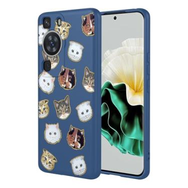 Imagem de HTXWXJC Capa de telefone para Huawei P60 Pro, Huawei P60 MNA-AL00 LNA-AL00 Capa à prova de choque flexível amortecedora TPU capa macia padrão gato capa de telefone para Huawei P60 Pro gato azul