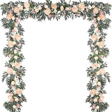 Imagem de DearHouse Pacote Com 2 Guirlandas De Flores De Peônia Artificiais - Guirlanda De Flores De Peônia De Seda De 6 Pés/Fio Com Folhas De Salgueiro Falsas Para Decoração De Mesa De Festa, Cenário De Ceri
