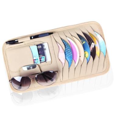 Imagem de Luminuti Suporte de CD para carro, bolso organizador de viseira de sol grande para carro, DVD de carro com 8 mangas, 1 suporte para caneta, 3 porta-cartões, universal para a maioria dos carros (bege)