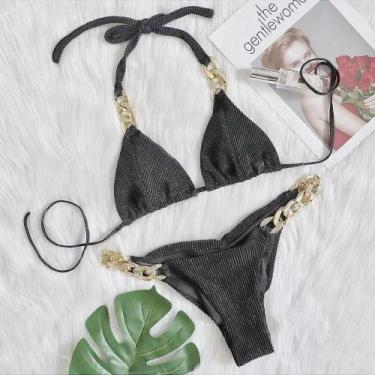 Imagem de J1506-Bikini Biquíni Bojo Pedraria Strass Corrente Luxo 520p - Xumi, P