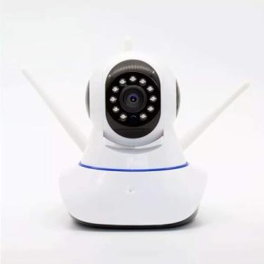 Imagem de Câmera IP Wi-Fi de Segurança, 3 Antenas, Visão Noturna, Rotação 360°, Branco