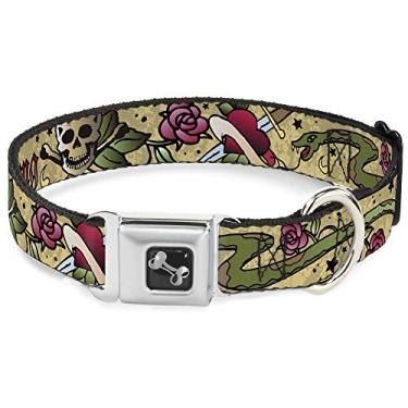 Imagem de Buckle-Down Coleira para cães com fivela de cinto de segurança – Live Hard Die Young Tan – 2,54 cm de largura – serve para pescoço de 22,86 a 38,10 cm – Pequena
