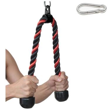 Imagem de Corda de tríceps, cabo de fixação fitness para estação de musculação, cabo de nylon revestido resistente com extremidades de borracha sólida (91 cm, preta e vermelha)