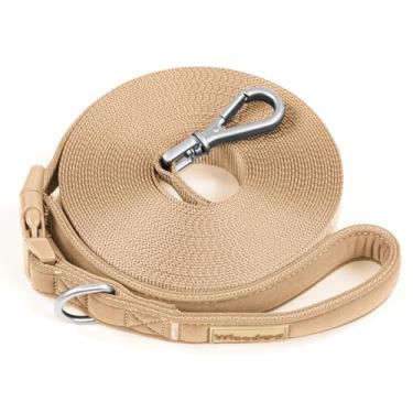 Imagem de Wisedog Coleira longa de nylon para treinamento de cor areia de 15 m para cães pequenos, médios e grandes para caminhar, treinar e correr