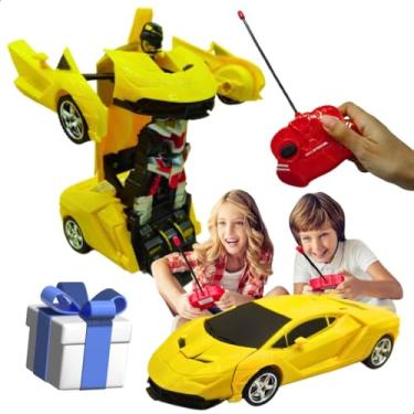 Imagem de Carrinho de Controle Remoto 2 em 1 Vira Robô Presente Aniversário Natal Dia das Crianças Para Menino 5 6 7 Anos Carro de Controle Remoto com Luz 2 funções Robô-Car Titanium (Amarelo)