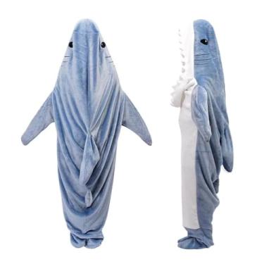 Imagem de DiuuDi Macacão de tubarão, cobertor de tubarão, moletom com capuz, cobertor de tubarão, flanela macia, fantasia de tubarão, cosplay engraçado, desenho animado, animal, saco de dormir, pijama de