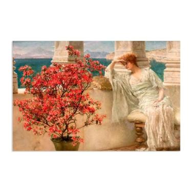 Imagem de MOBYAT Pôster Her Eyes are with Her Thoughts por Lawrence Alma Tadema Prints, reprodução de pintura a óleo, impressão giclée em tela, arte de parede pronta para pendurar para decoração de quarto de