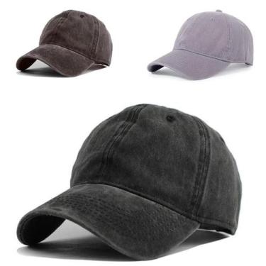 Imagem de Boné Aba Curva Sarja Lavado Liso Old Desbotado Praia Dad Hat 3 Unidade