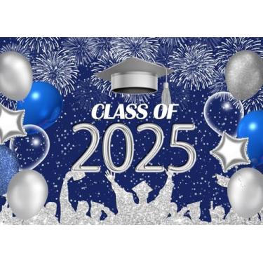 Imagem de SJOLOON Class of 2023 Pano de fundo para fotos de formatura azul real cenário de cerimônia para decoração de festa temática de formatura adereços de estúdio 12454 (25 x 2 m