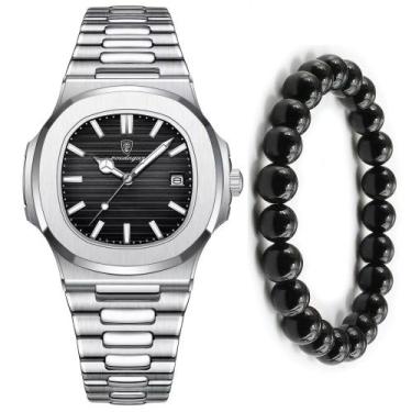 Imagem de Relógio Masculino Poedagar Prata Inox Old Money + Pulseira - PENDULARI
