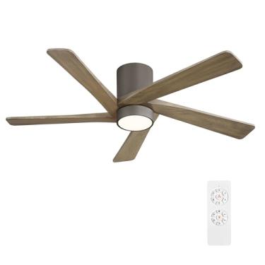 Imagem de WINGBO Ventilador De Teto Cc Embutido De 54 Polegadas Com Luzes E Controle Remoto, 5 Lâminas De Madeira Esculpidas Reversíveis, Motor Cc Silencioso De 6 Velocidades, Ventilador De Teto Hugger Com Ac