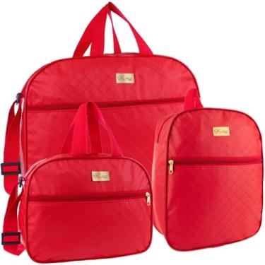 Imagem de Kit 3 Bolsas Maternidade - Kit contém 2 Bolsas Mala Maternidade e 1 Mochila de Passeio, Bolsa de Bebê Saída Maternidade (Vermelho)