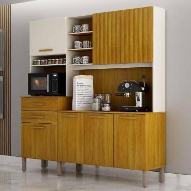 Imagem de Armário De Cozinha Lian 7 Portas 2 Gavetas Nicho Mobilihouse Off White Acetinado/cinamomo