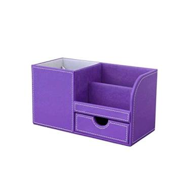 Imagem de Porta-lápis de couro com 3 compartimentos, controle remoto, organizador de cartões de visita, armazenamento de mesa