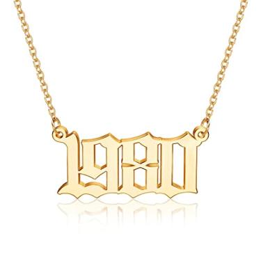 Imagem de Colar M Mooham para mulheres, folheado a ouro 18 quilates, com pingente de ano de nascimento em inglês antigo, presente de joia para aniversário feminino, 1970-2021