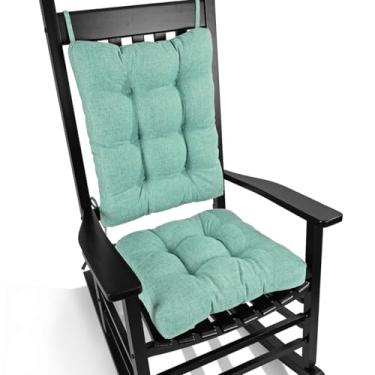 Imagem de BUYUE Conjunto de almofadas de cadeira para cadeira de balanço, almofada de encosto e almofada de assento com gravatas, tecido original antiderrapante para idosos sentados, verde claro