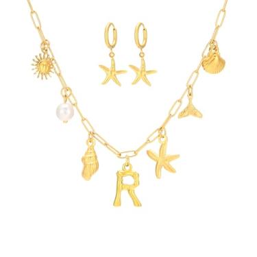 Imagem de Colar com pingente de ouro para mulheres, estrela-do-mar, estrela-do-mar, pingente dourado, verão, praia, grosso, colar, estrela-do-mar, conjunto de brincos, joias de praia para mulheres, Aço