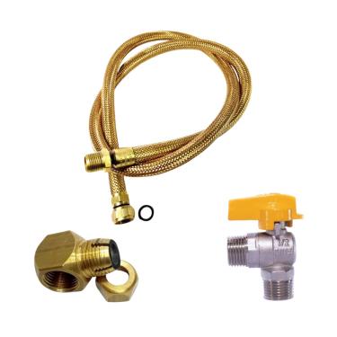 Imagem de Mangueira De Gás 1,5m 1/2 + Adaptador 90º E Válvula De Bloqueio Cooktop Forno Fogão Instalação gás gn glp