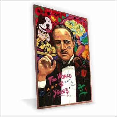 Imagem de Quadro Poderoso Chefão Vinil Com Vidro Tamanho Moldura 20x20 Caixa Madeira