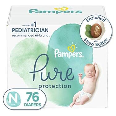 Imagem de Fraldas Recém-Nascida/Tamanho 0 (<10 lb), 76 contagem - Pampers Pure Protection Fraldas descartáveis para bebês, proteção hipoalergênica e não percent