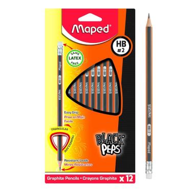 Imagem de Lápis Preto hb N2 Black Peps Triangular Ergonômico c/ Borracha Caixa 12 Unidades Maped