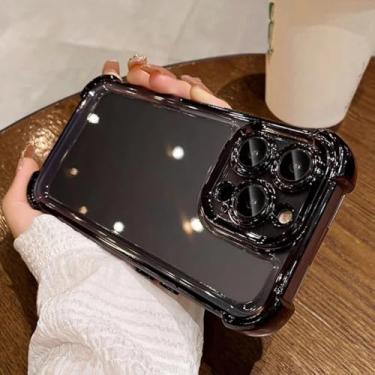 Imagem de HPQWN For Samsung S24 Ultra Luxury Magnetic Mirror Holder Case (For Samsung S24 Ultra/Black)