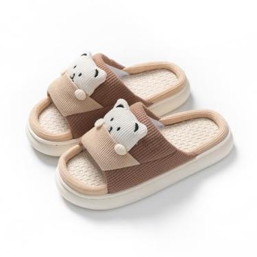 Imagem de Bear Pantufas femininas fofas para casa chinelos de algodão urso de quarto uso doméstico bonito chinelos macios para uso interno e externo, Marrom, 8.5-9.5