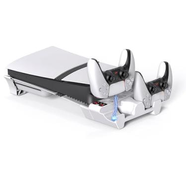 Imagem de AIJUNCT Suporte horizontal para PS 5 Pro/PS 5 Slim, estação de resfriamento para Playstadion 5 Pro/Slim Digital e Disco, ventiladores triplos turbo de espaços estreitos e estação de resfriamento com