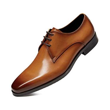 Imagem de FRASOICUS Sapato social masculino de couro legítimo com cadarço clássico Oxford para escritório, Marrom, 7.5