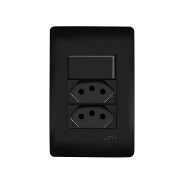 Imagem de Interruptor Simples e Tomada Dupla 2P+T 10A Fame Habitat Black com Placa 4x2 Preto