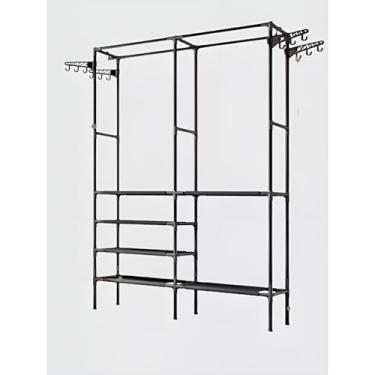 Imagem de Guarda-Roupa Closet Organizador Portátil, 174 cm Altura x 86 cm Comprimento, Metal Preto, 6 Prateleiras, Ganchos Laterais