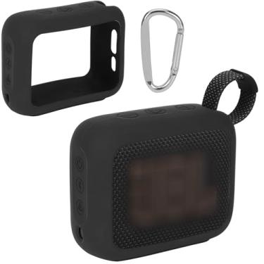 Imagem de Lebakort Capa de silicone compatível com alto-falante sem fio Bluetooth portátil JBL GO 4 (capa preta)