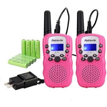 Imagem de Retevis: Walkie Talkies infantis RT-388, com pilhas AAA recarregáveis, lanterna FRS 22 canais, presentes para meninos e meninas de 5 a 13, brinquedo de espião para acampamento ao ar livre, rosa