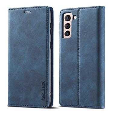 Imagem de EYZUTAK Capa para Samsung Galaxy S22 Ultra 5G, Vintage Classic Matte Leather Wallet Case Flip Notebook Estilo Capa com Fecho Magnético Kickstand Slots para Cartão - Azul Escuro