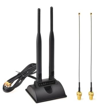 Imagem de Eightwood Antena WiFi RP-SMA de banda dupla de 2,4 GHz 5 GHz + 2 pacotes de cabos fêmea IPEX U.FL para RP-SMA de 15 cm para mini placa de rede PCIe PC