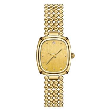 Imagem de BESTKANG Relógio de pulso feminino dourado retrô feminino de quartzo pequeno quadrado elegante pulseira de luxo relógio feminino, Dourado, Retrô