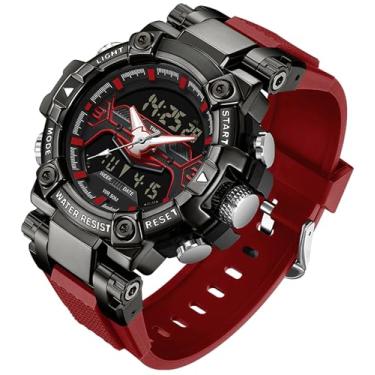 Imagem de findtime Relógios digitais masculinos esportivos táticos 5ATM à prova d'água relógio digital grande com luz de fundo LED relógio de pulso cronômetro alarme tático relógio eletrônico, Vermelho, esporte