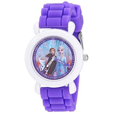 Imagem de Disney Relógio de quartzo analógico para meninas Frozen 2 com pulseira de silicone, roxo, 16 (modelo: WDS000818)