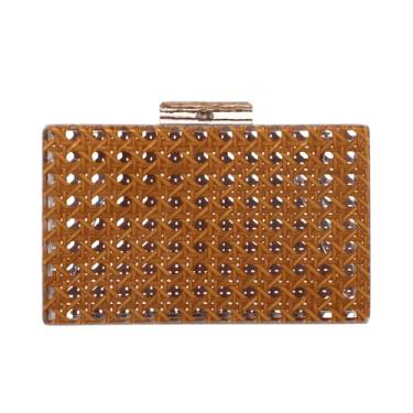 Imagem de LUI SUI Bolsa feminina de acrílico com estampa de vime, bolsa noturna para festa de casamento, Marrom, One Size