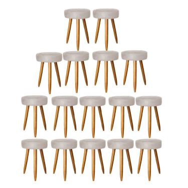 Imagem de Kit 16 Banqueta Alta Julia 50Cm Bar Cozinha Bistrô Pé Palito Castanho Suede Bege
