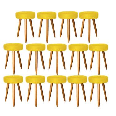 Imagem de Kit 14 Banqueta Alta Julia 50Cm Bar Cozinha Bistrô Pé Palito Caramelo Tecido Sintético Amarelo