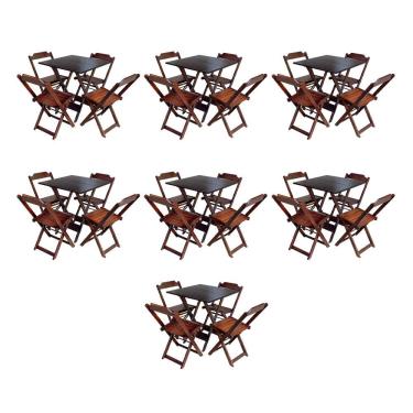 Imagem de Kit 7 Conjuntos De Mesa Dobravel Com 4 Cadeiras De Madeira 70X70 Para Restaurante E Bar - Imbuia