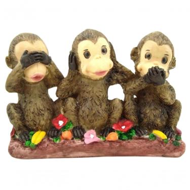 Imagem de Estatueta Sala Quarto Geek Trio Macacos Resina 11x15